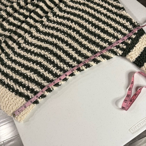 Umgee Striped Cardigan Oversized Popcorn Knit Olive & Cream Women’s Size Medium - Picture 6 of 12